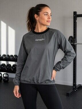 HOTSUIT Women's Sauna Sweat Training Top Gray Black Long Sleeve Weight Loss XL